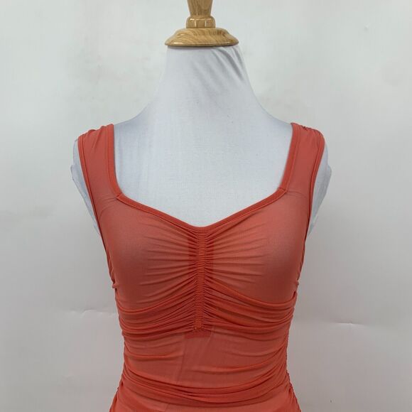 Anthropologie Sheer Mesh Cover Up Dress Womens 2XS Rose Knit Column Ruched Tie - Picture 2 of 16